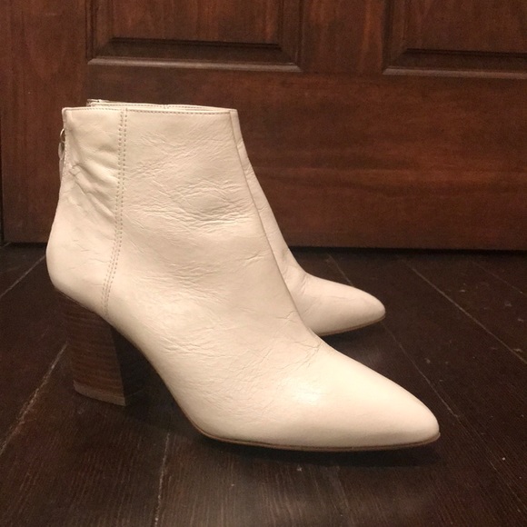 white booties with wood heel